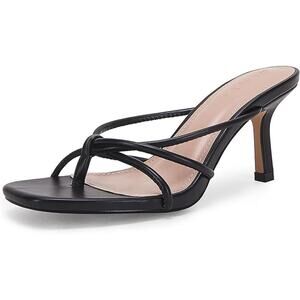 Laicigo Womens Size 8 Black Open Toe 3.5" Heel Slide On Strappy Sandal Shoes